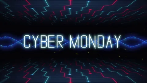 Cyber Monday on computer screen with HUD elements and waves Stock Footage 253875211