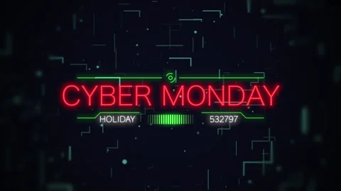 Cyber Monday on computer screen with HUD elements and lines Stock Footage 254799714
