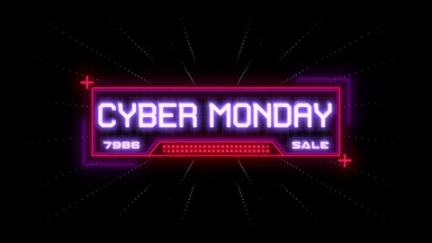 Cyber Monday on computer screen with HUD elements and lines Stock Footage 254799962