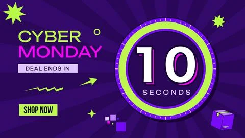 Cyber Monday countdown timer with ten seconds for online shopping sale banner Illustrazione stock