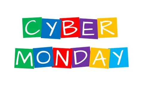 Cyber monday, cut out vector letters in rainbow squares Stock Illustration