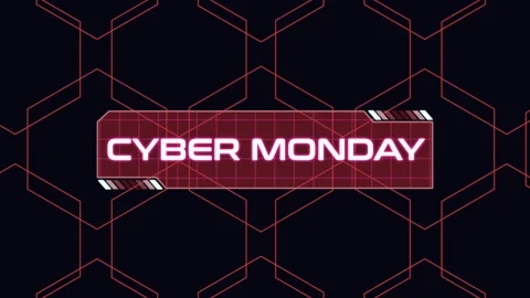 Cyber Monday on digital screen with HUD elements and geometric pattern Stock Footage 252672142