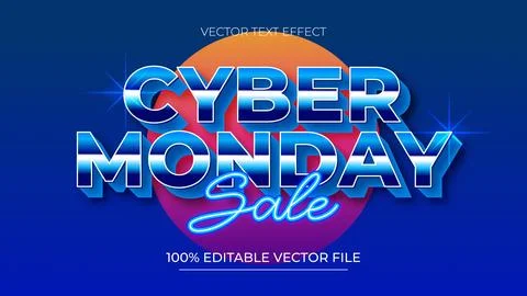 Cyber Monday Editable Text Effect 3D Neon Style with futuristic background Stock Illustration