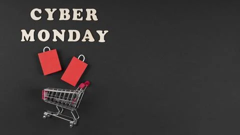 Cyber monday event elements miniature with copy space Stock Photos
