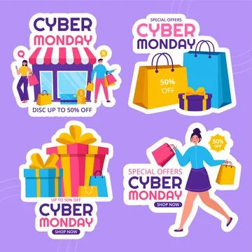 Cyber Monday Event Label Flat Cartoon Hand Drawn Templates Background Illus.. Stock Illustration