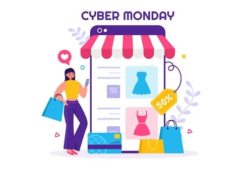 Cyber Monday Event Vector Illustration with Super Sale and Big Discount Pur.. Stock Illustration