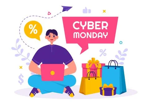 Cyber Monday Event Vector Illustration with Super Sale and Big Discount Pur.. Stock Illustration