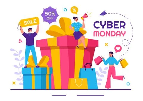 Cyber Monday Event Vector Illustration with Super Sale and Big Discount Pur.. Stock Illustration