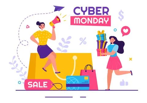 Cyber Monday Event Vector Illustration with Super Sale and Big Discount Pur.. Stock Illustration