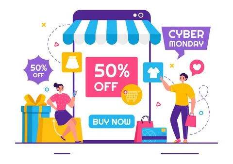 Cyber Monday Event Vector Illustration with Super Sale and Big Discount Pur.. Stock Illustration