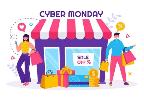 Cyber Monday Event Vector Illustration with Super Sale and Big Discount Pur.. Stock Illustration