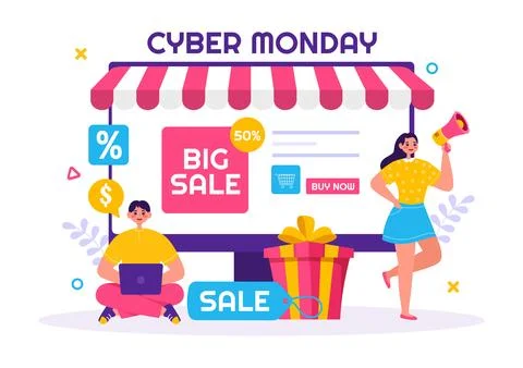 Cyber Monday Event Vector Illustration with Super Sale and Big Discount Pur.. Stock Illustration
