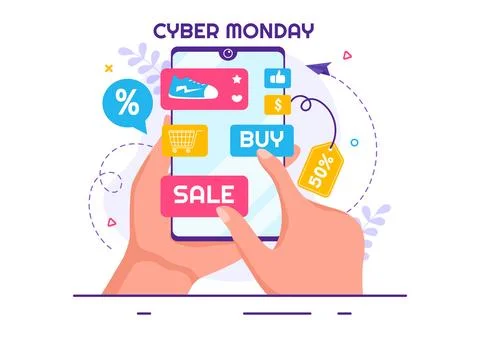 Cyber Monday Event Vector Illustration with Super Sale and Big Discount Pur.. Stock Illustration