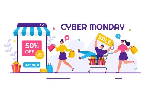 Cyber Monday Event Vector Illustration with Super Sale and Big Discount Pur.. Stock Illustration