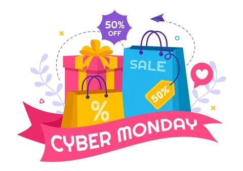 Cyber Monday Event Vector Illustration with Super Sale and Big Discount Pur.. Stock Illustration
