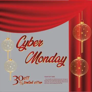 Cyber Monday flyer banner. sale banner red grey template Stock Illustration