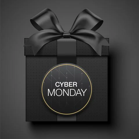 Cyber Monday gift card vector design, with a luxury style black gift box wrapped イラスト素材