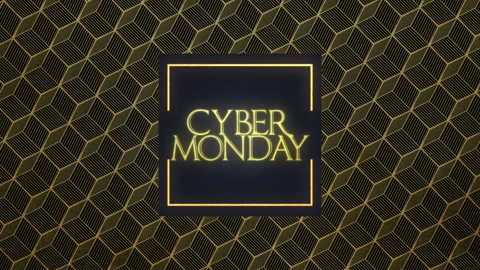 Cyber Monday in gold frame on cubes geometric pattern Video stock 250570556
