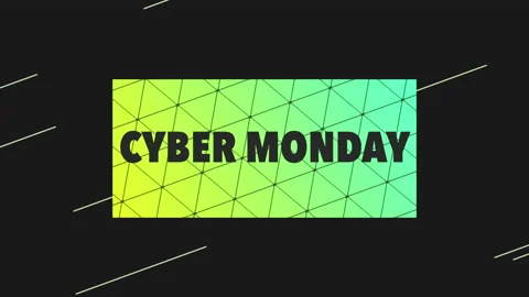 Cyber Monday with green triangles pattern with lines on black gradient 動画素材 217698685