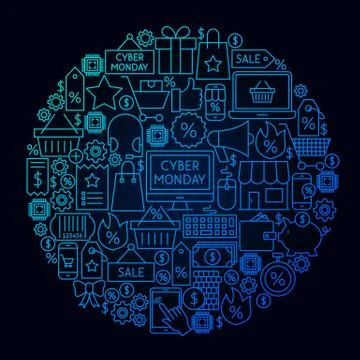 Cyber Monday Line Circle Concept Stock Illustration