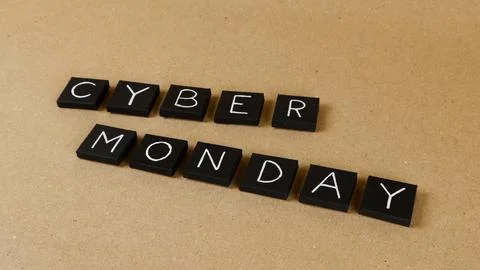 Cyber Monday marketing concept using black letter tiles Stock Photos