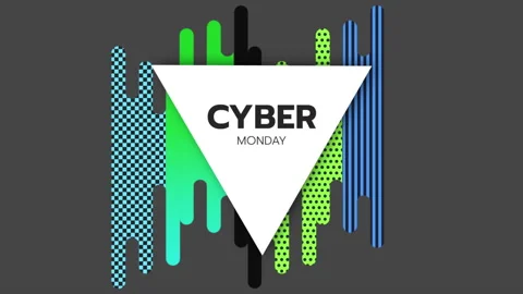 Cyber Monday on memphis pattern with stripes and triangle Stock Footage 252026895