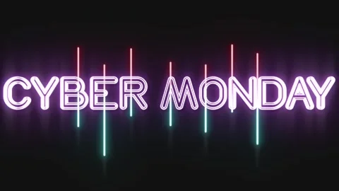 Cyber monday neon light text animation on black background Video stock 330850686