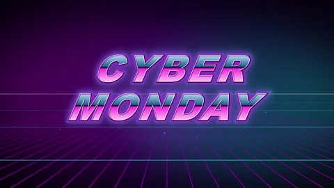 Cyber monday neon retro title animation 80s synthwave style sale promotion Stock Footage 344857846
