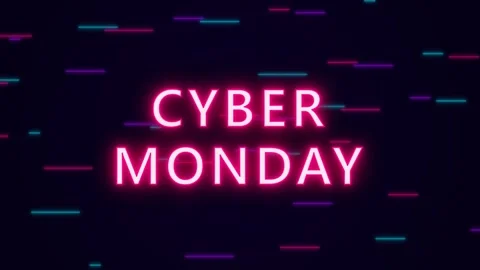 Cyber Monday Neon Text Animation with Glitch Effect on Dark Background Stock Footage 336617623