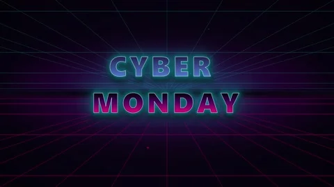 Cyber monday neon text animation: retro 80s synthwave style background, for.. Vidéo 344857845
