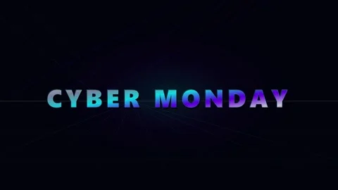 Cyber monday neon text animation with retro synthwave grid background, for .. Vidéo 344862975