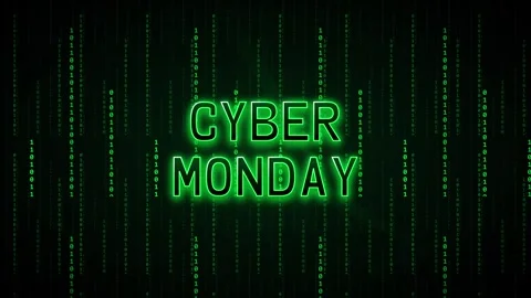Cyber monday neon text with green binary code background, digital sale prom.. Vídeos de archivo 344856010