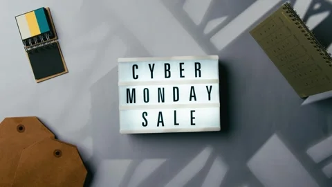 Cyber Monday Sale Lightbox On Shadow Table Stock Footage 319824975