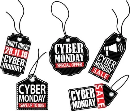 Cyber monday tag set, vector illustration Stock Illustration