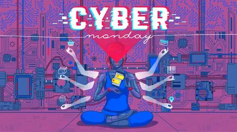 Cyber ??Monday with technology background..Creative web banner template with  Stock Illustration