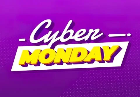 Cyber monday text with bright yellow and purple background Stock Illustration