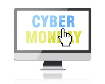 Cyber Monday, text on computer screen, isolated on white background Stock Illustration