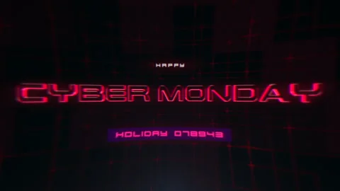 Cyber Monday text on digital screen with HUD elements and glitch Stock Footage 254799850