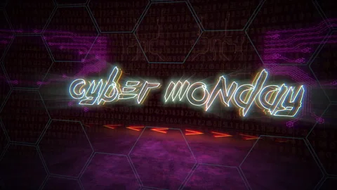 Cyber Monday text with gird matrix and HUD elements on display Stock Footage 250573333