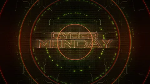 Cyber Monday text with HUD elements on display Stock Footage 250573411