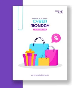 Cyber Monday Vertical Poster Template with Cartoon Elements 스톡 일러스트
