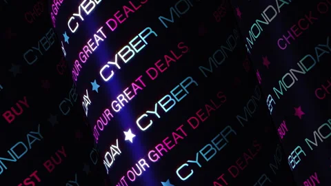 Cyber Monday white text 3D on dark blue paper tube Stock Footage 280281330