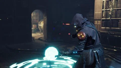 Cyber Monk practices cyber magic in his high-tech and futuristic laboratory Stock Illustration