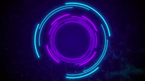 Cyber neon circle interface background cyan magenta rings, purple particles, fut Stock Footage 340452049