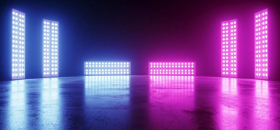 Cyber Neon Glowing Sci Fi Modern Futuristic Retro Big Empty Vibrant Purple Bl Stock Illustration