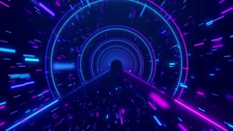 Cyber neon portal motion visual blue magenta rings, fast glowing particles, and Stock Footage 340575768