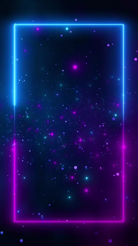 Cyber neon rectangle border blue pink glow, soft particle field, and empty cente Stock Footage 340468563