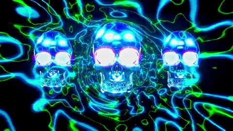 Cyber Neon Skull Array – Futuristic Symmetry 4K VJ Loop Stock Footage 332109649
