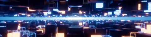 Cyber neon square space-time travel stage background plays in a loop Stock Footage 347067686