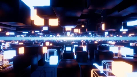 Cyber neon square space-time travel stage background plays in a loop Stock-Footage 347068024